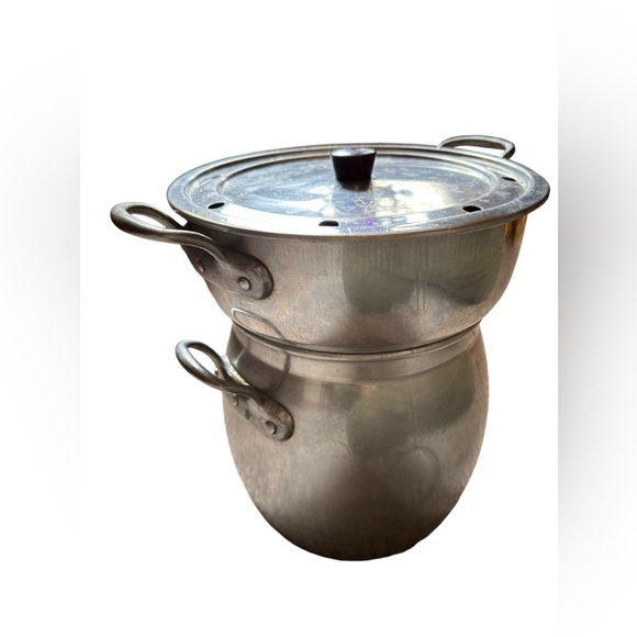 VINTAGE TOURNUS WIDE ALUMINUM FRENCH STEAMER WITH 2 HANDLES - Picture 10 of 10